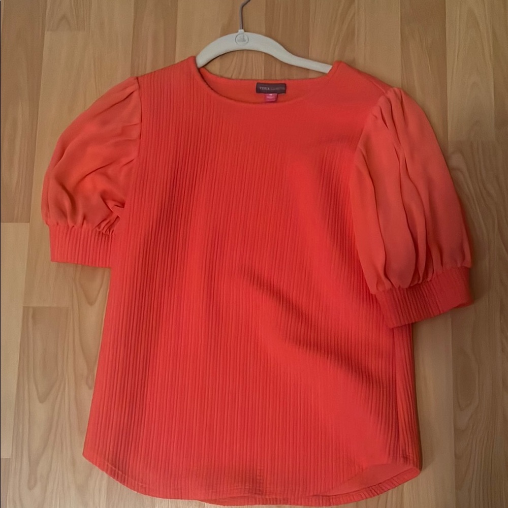Vince Camuto Orange Ribbed Puff Sleeve Blouse